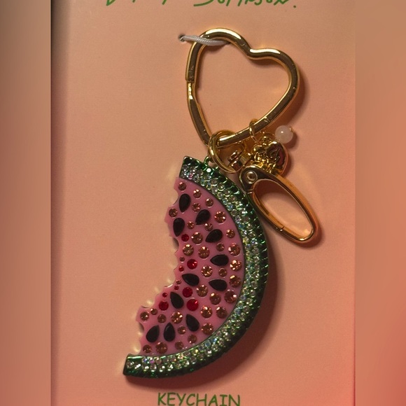 NIB Betsey Johnson Watermelon Slice Bag Charm Key Chain - Picture 2 of 7